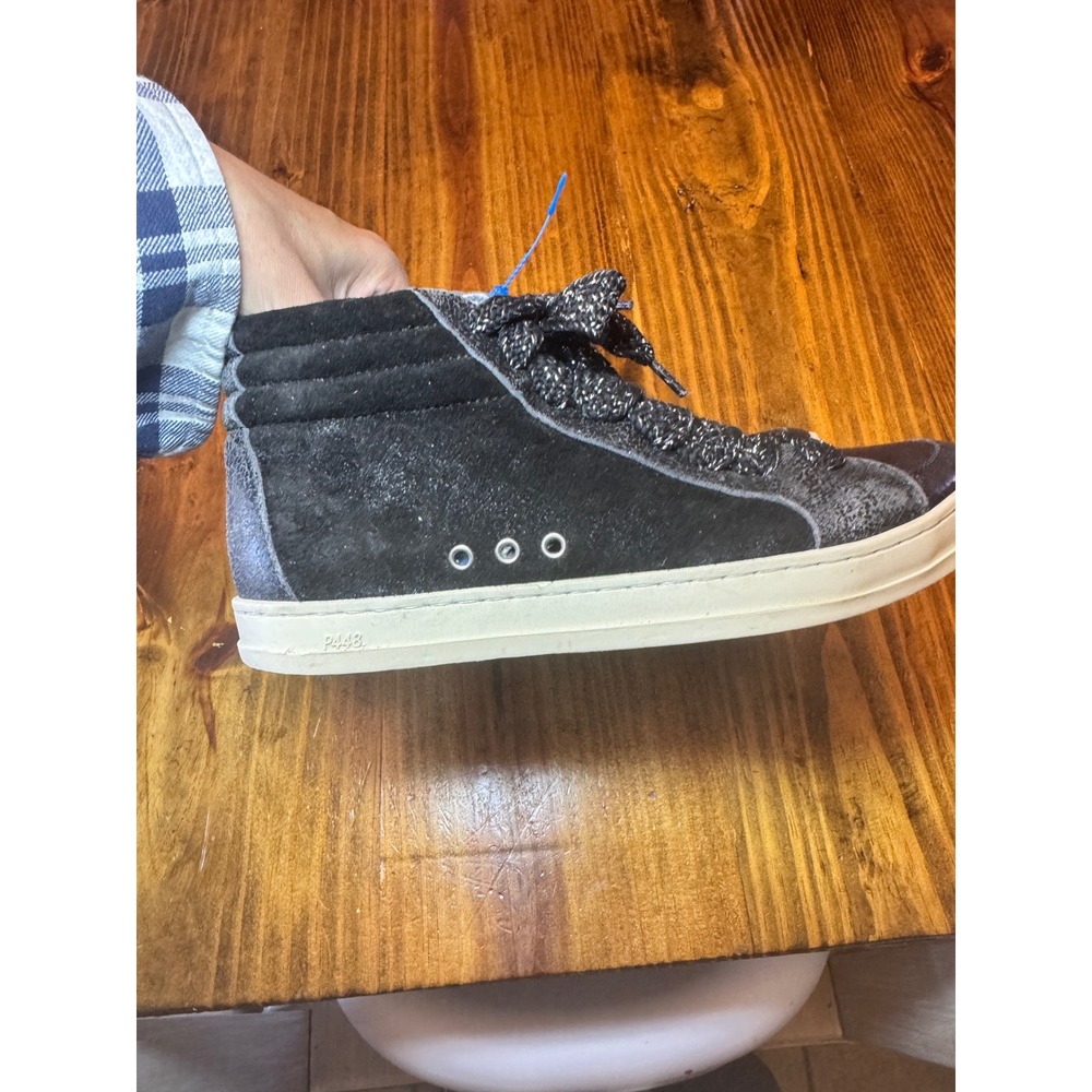 P448 Skate High Top Sneakers Black Suede Metallic Boster Women's Size 36 US5.5-6